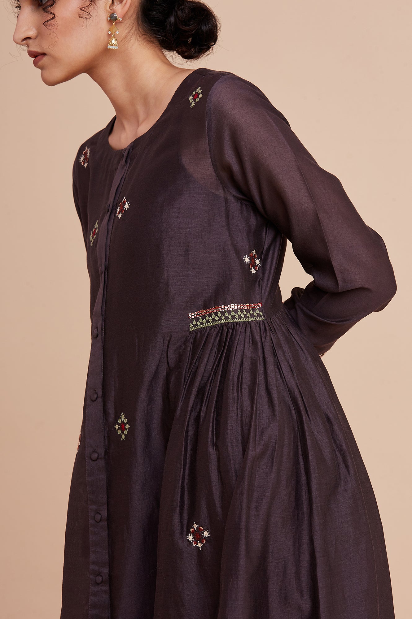 Dark Brown Silk Chanderi kurta