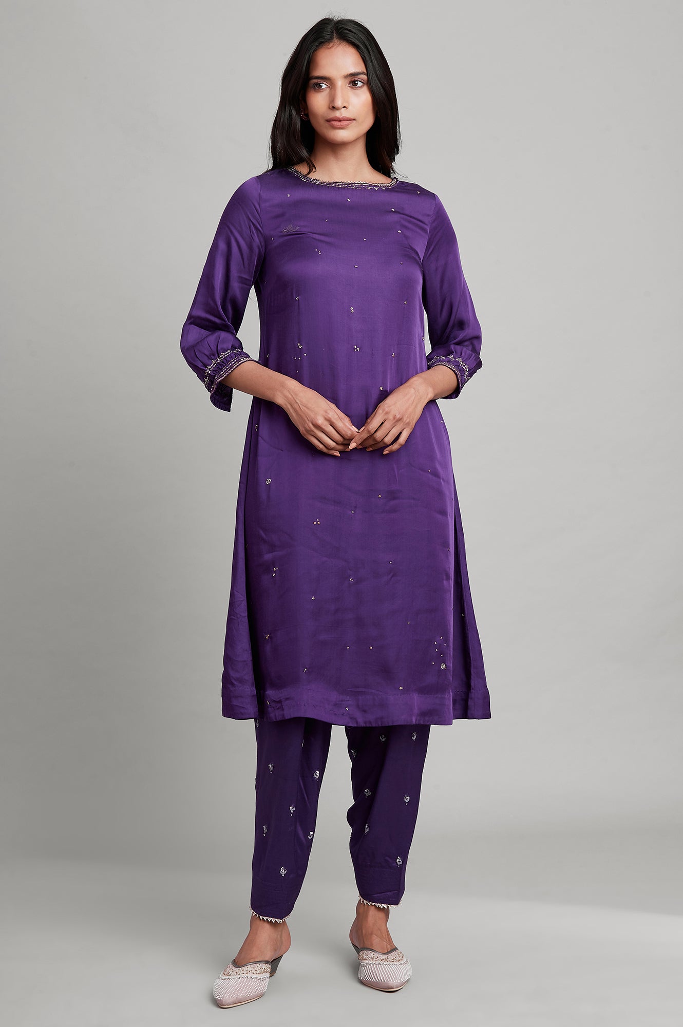 Purple A-line Solid kurta