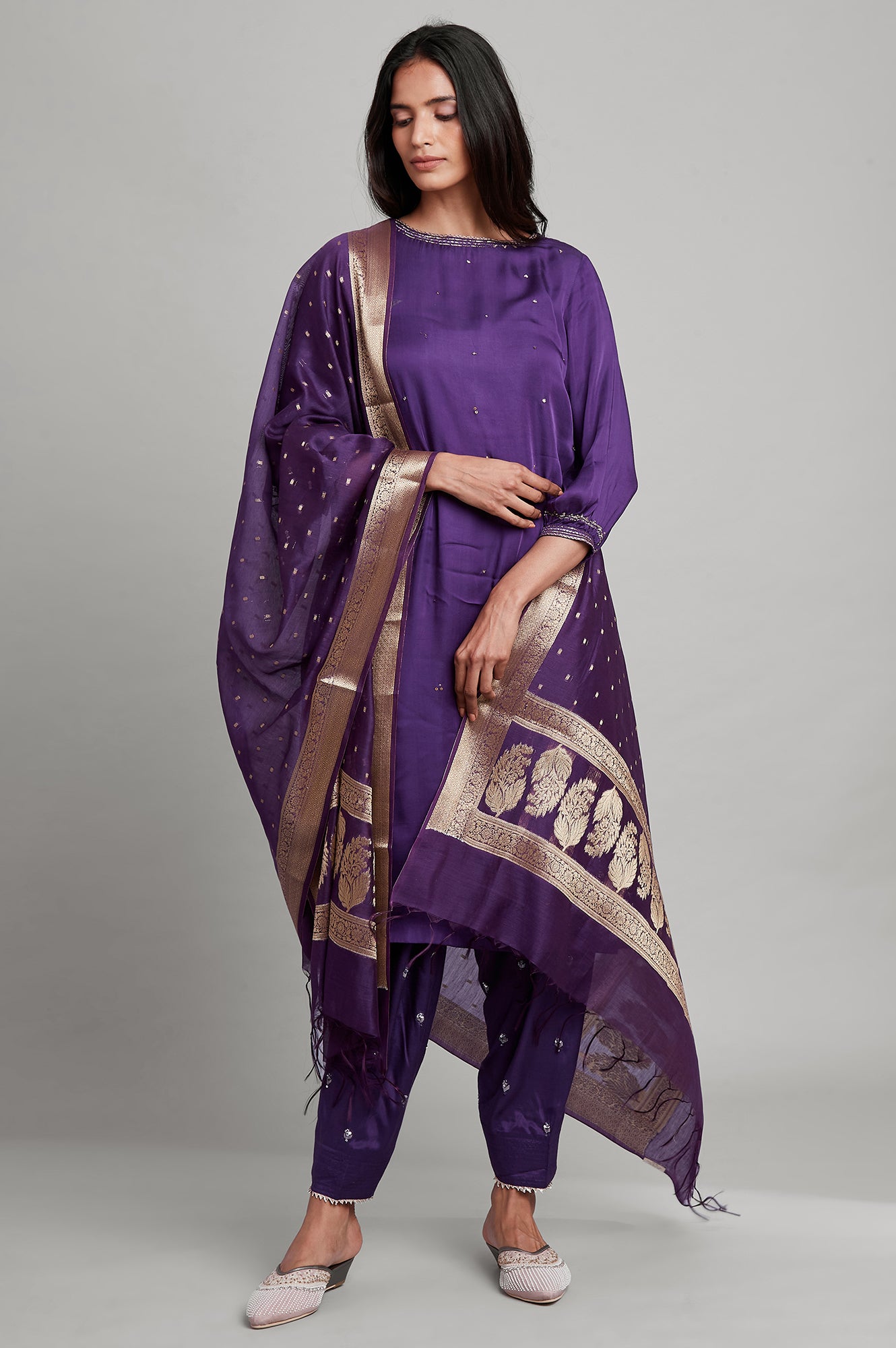 Purple A-line Solid kurta