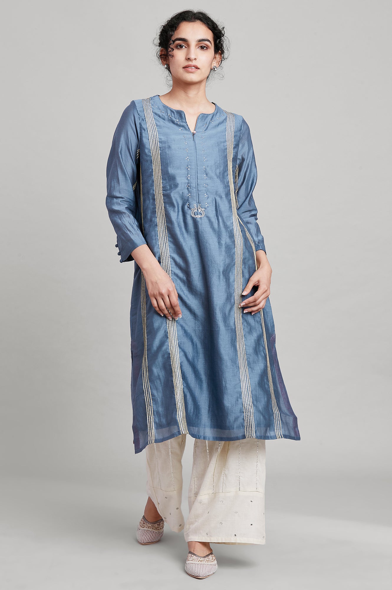 Blue Silk Chanderi kurta