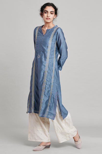 Blue Silk Chanderi kurta