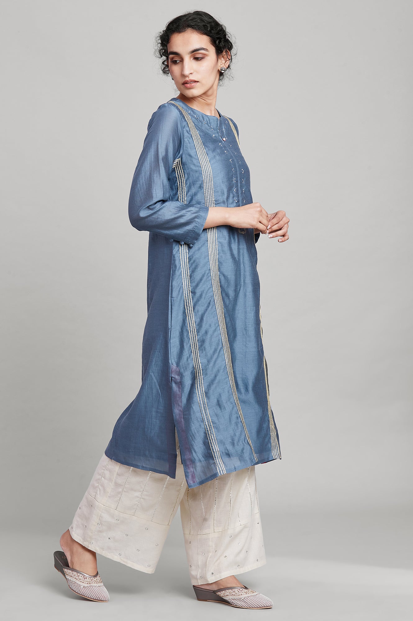 Blue Silk Chanderi kurta