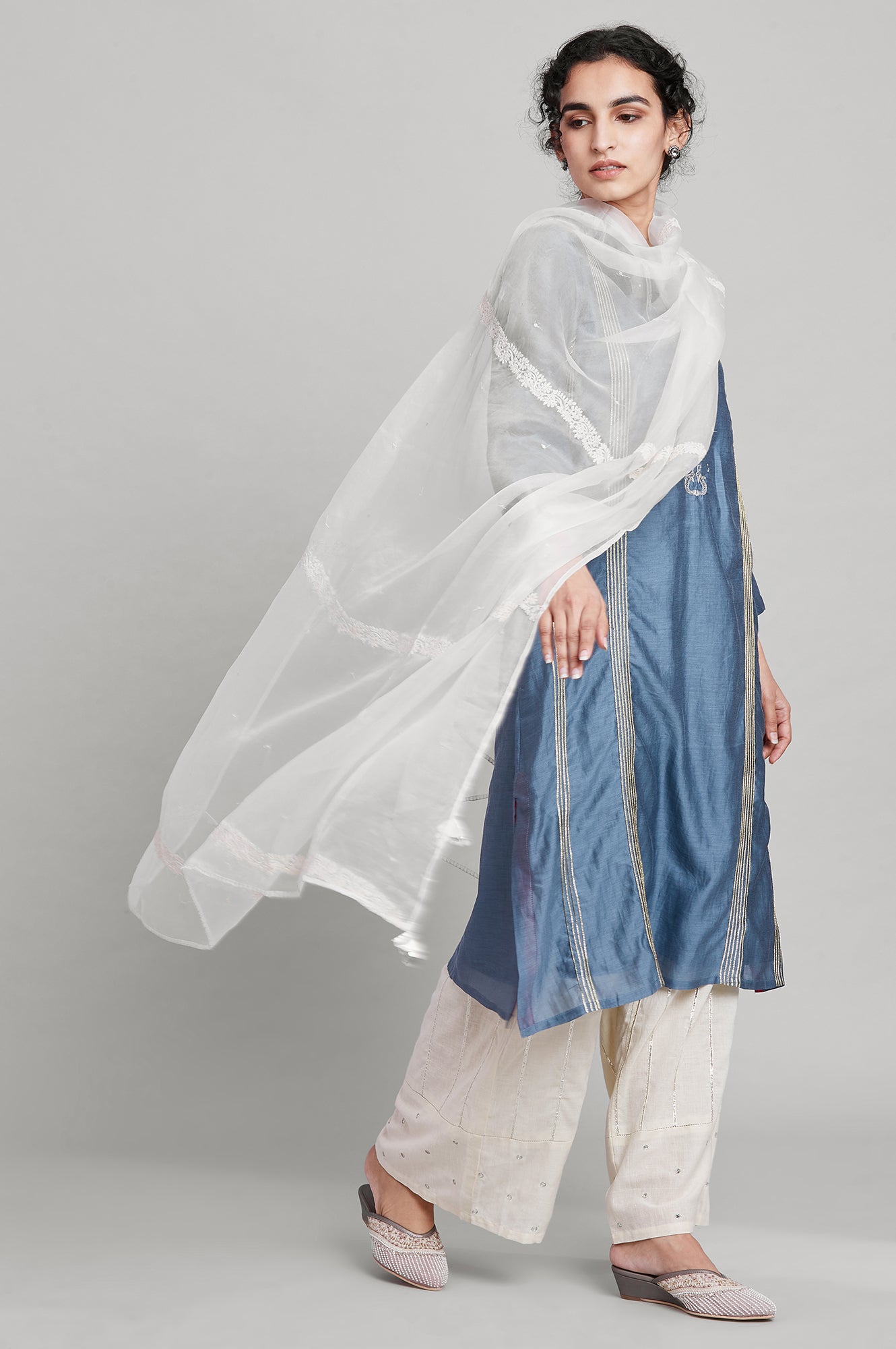 Blue Silk Chanderi kurta