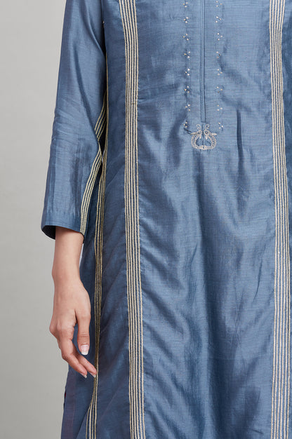 Blue Silk Chanderi kurta