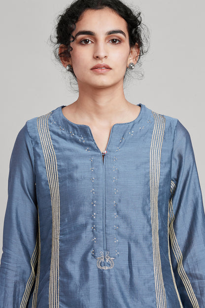 Blue Silk Chanderi kurta