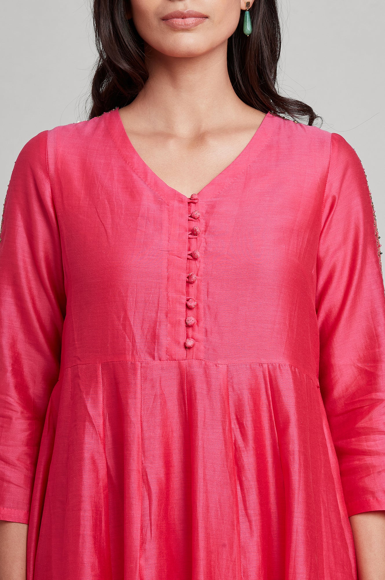 Pink Anarkali V-Neck kurta