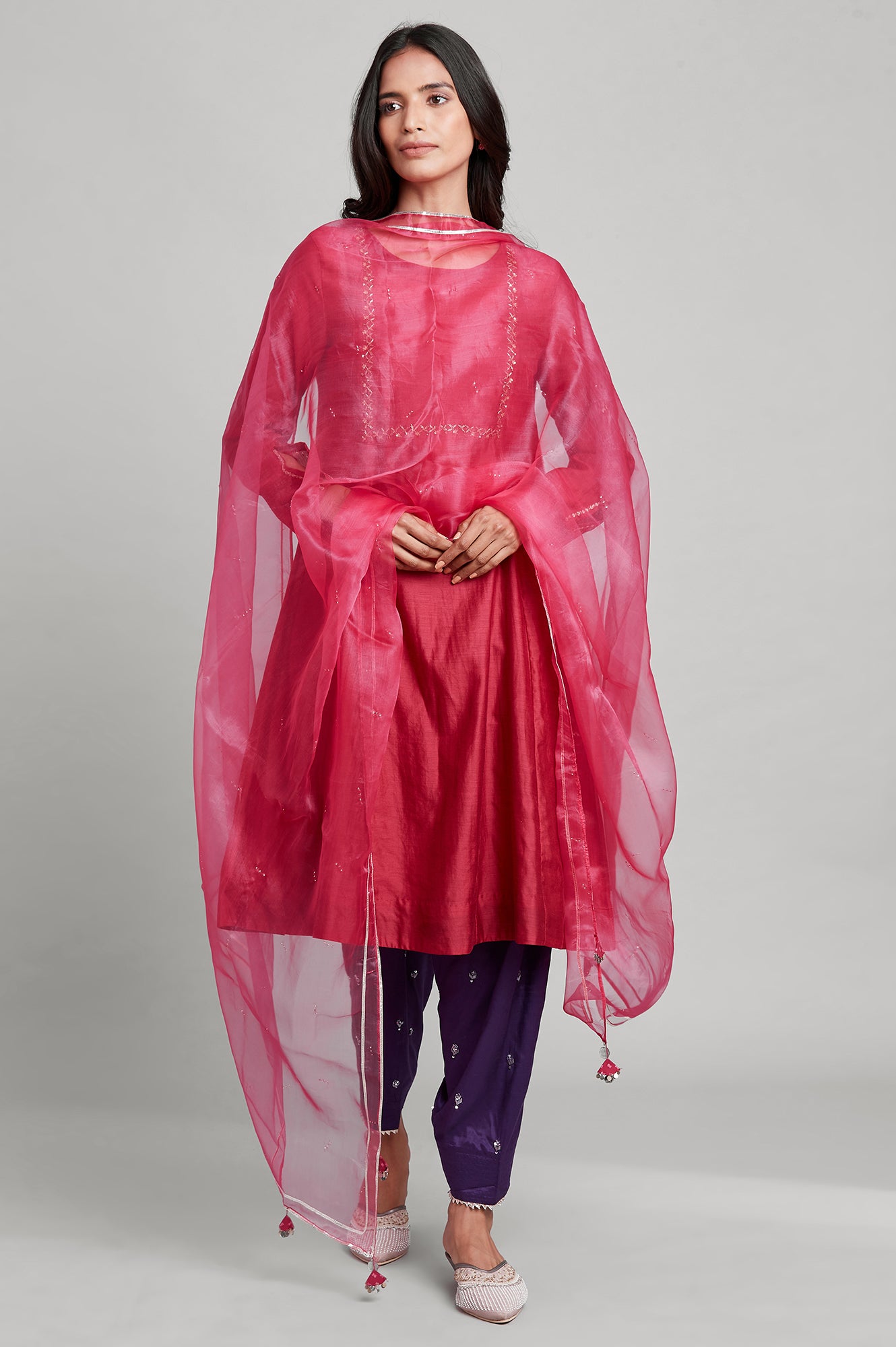 Dark Pink Silk Chanderi kurta