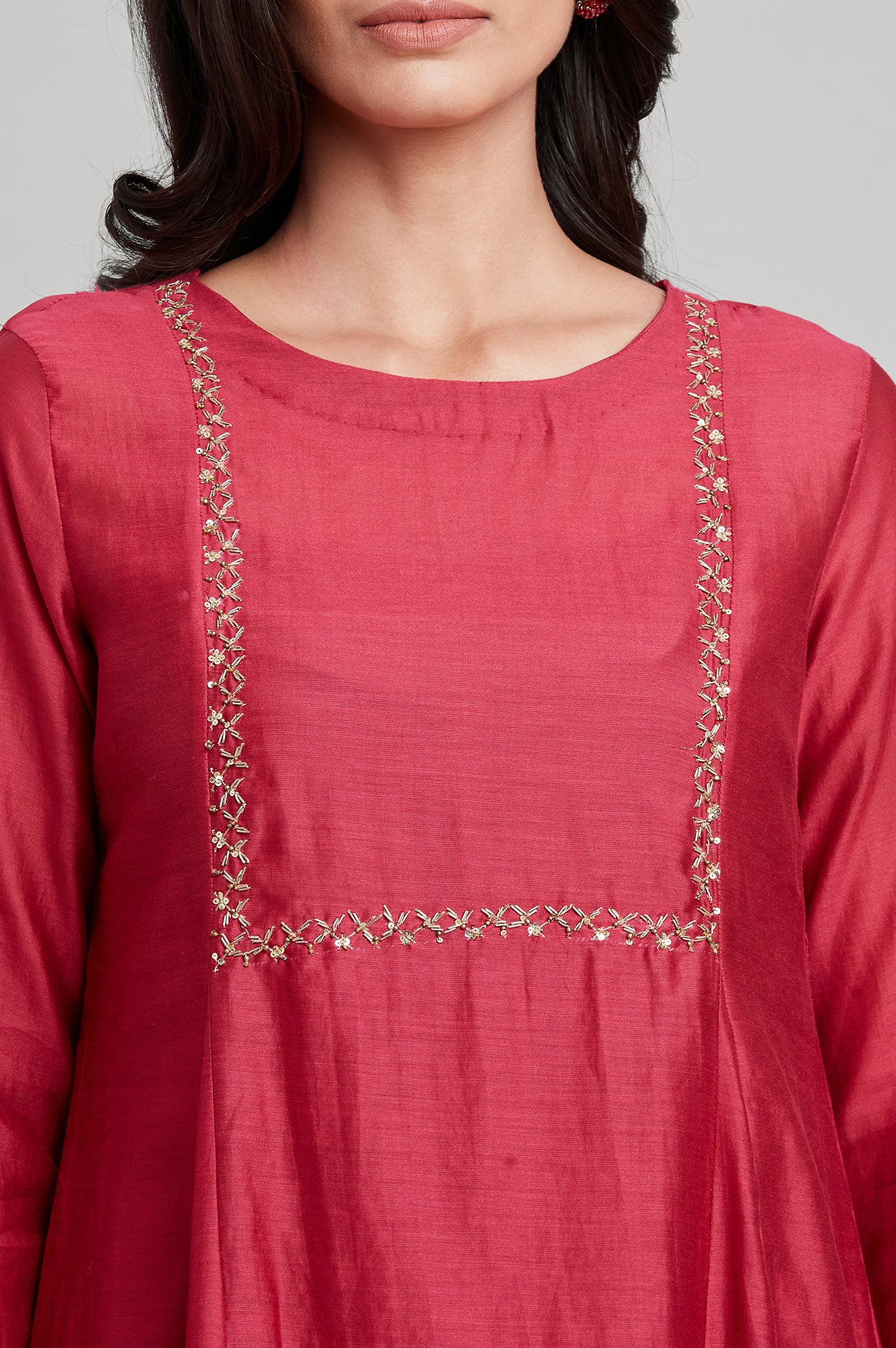 Dark Pink Silk Chanderi kurta