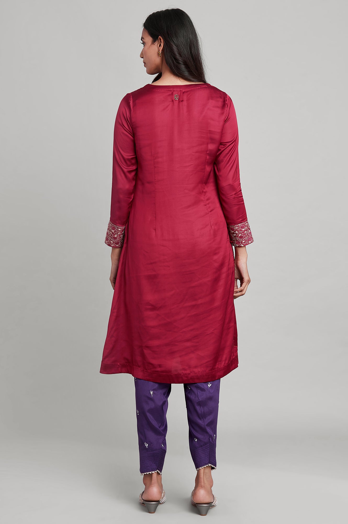 Dark Pink Modal Satin A-line kurta