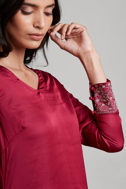 Dark Pink Modal Satin A-line kurta