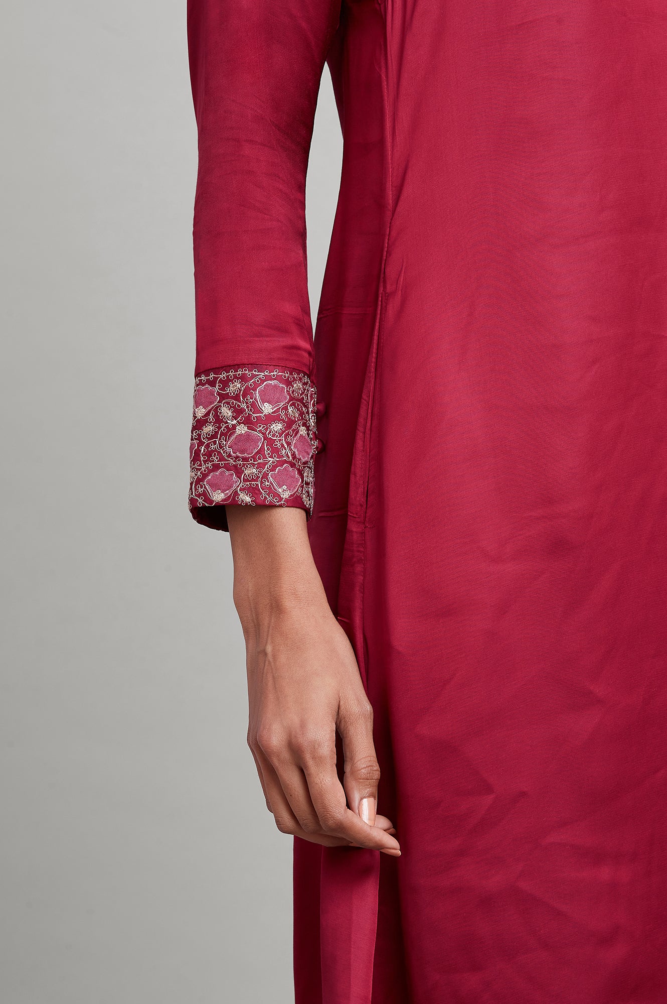 Dark Pink Modal Satin A-line kurta