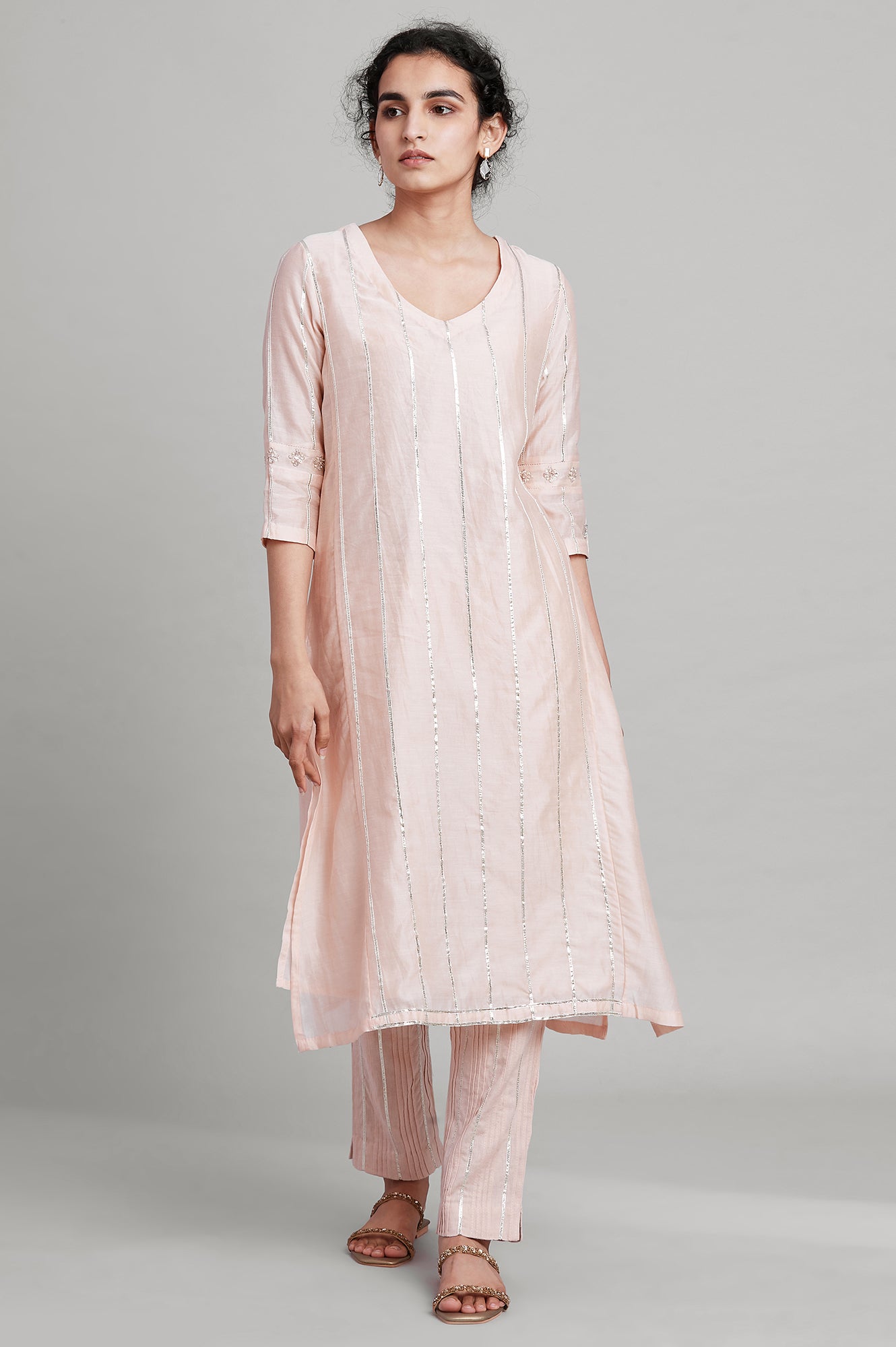 Light Pink Silk Chanderi Gota kurta