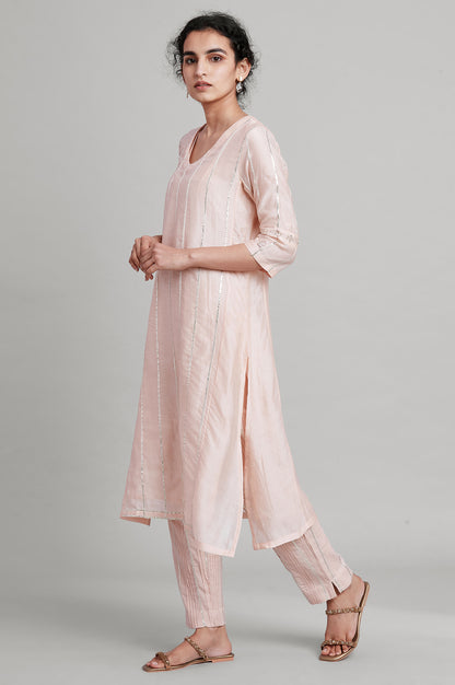 Light Pink Silk Chanderi Gota kurta