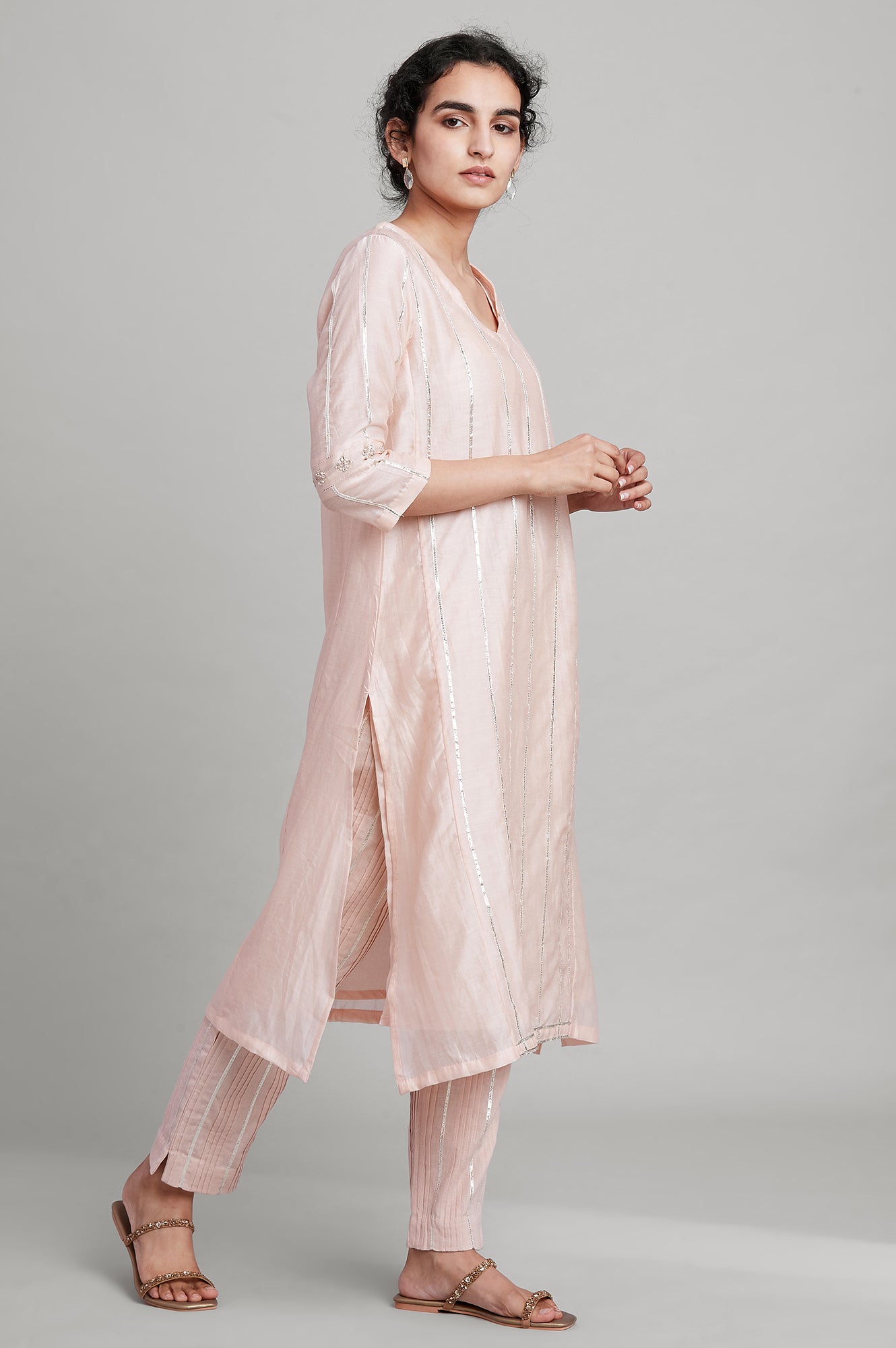 Light Pink Silk Chanderi Gota kurta