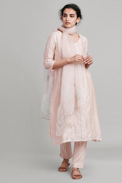 Light Pink Silk Chanderi Gota kurta