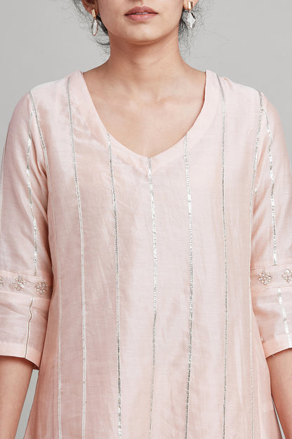 Light Pink Silk Chanderi Gota kurta