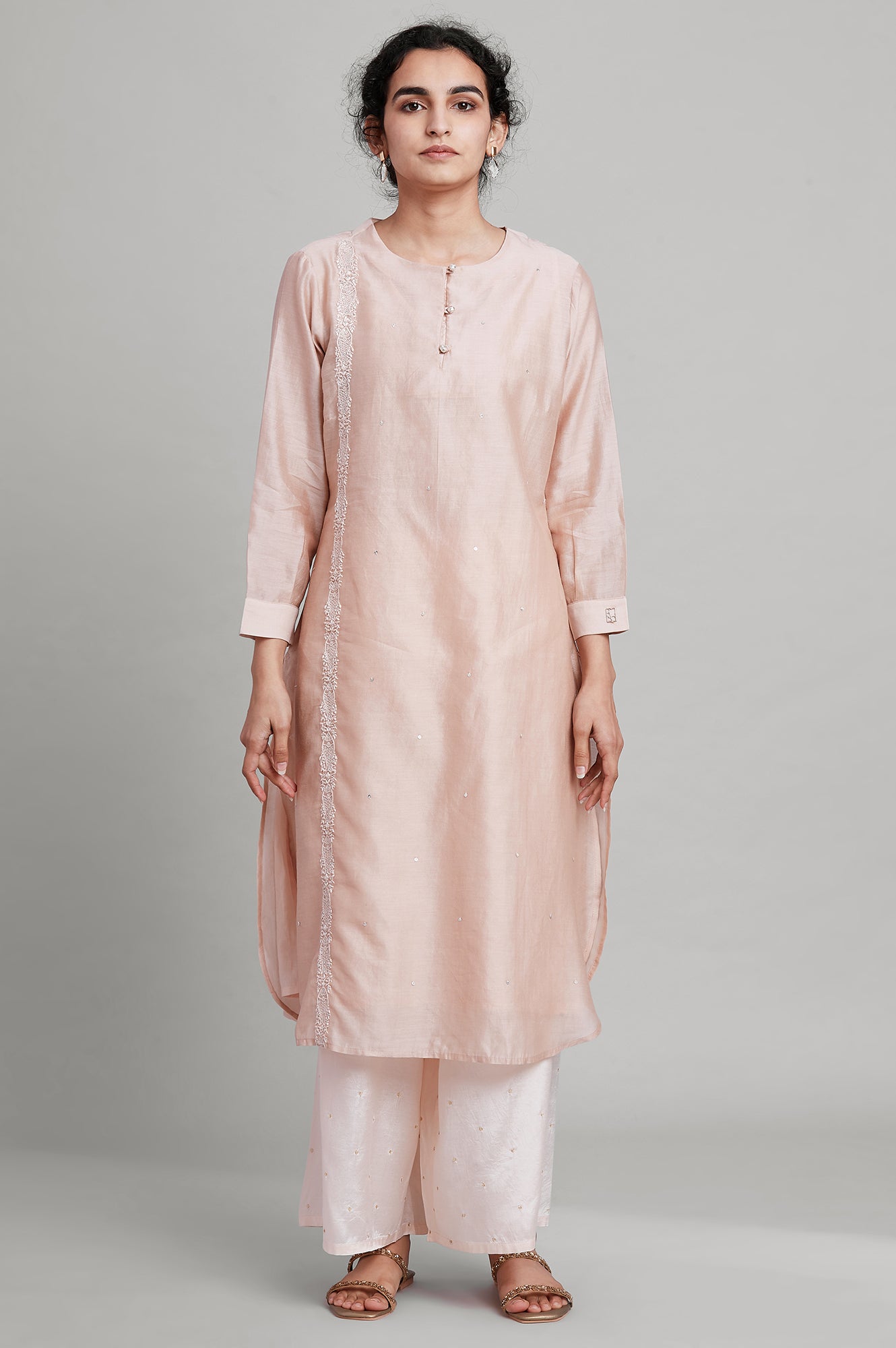 Light Pink Silk Chanderi kurta