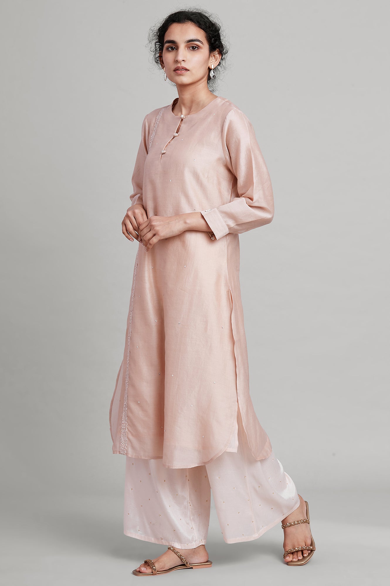 Light Pink Silk Chanderi kurta