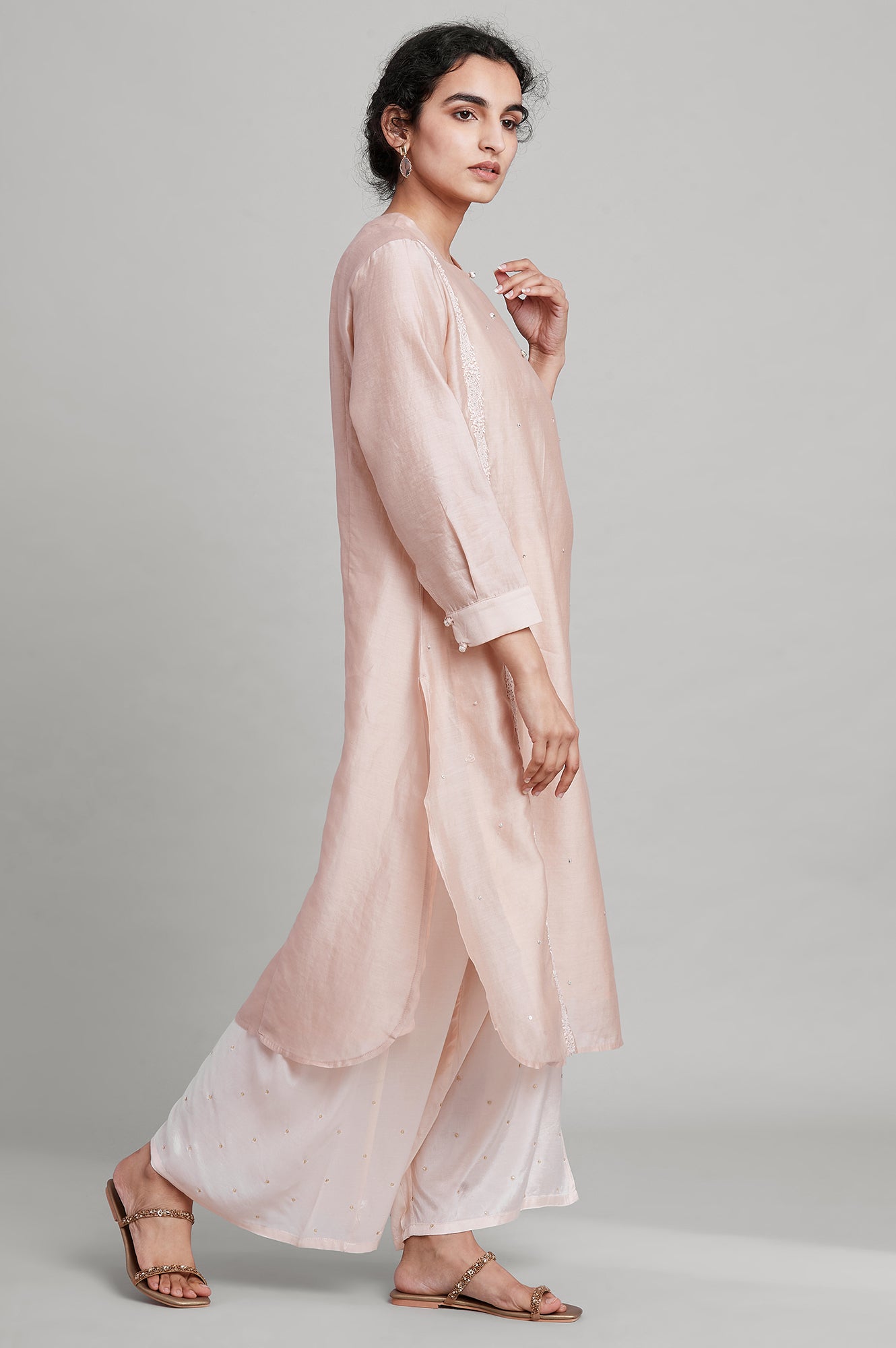 Light Pink Silk Chanderi kurta