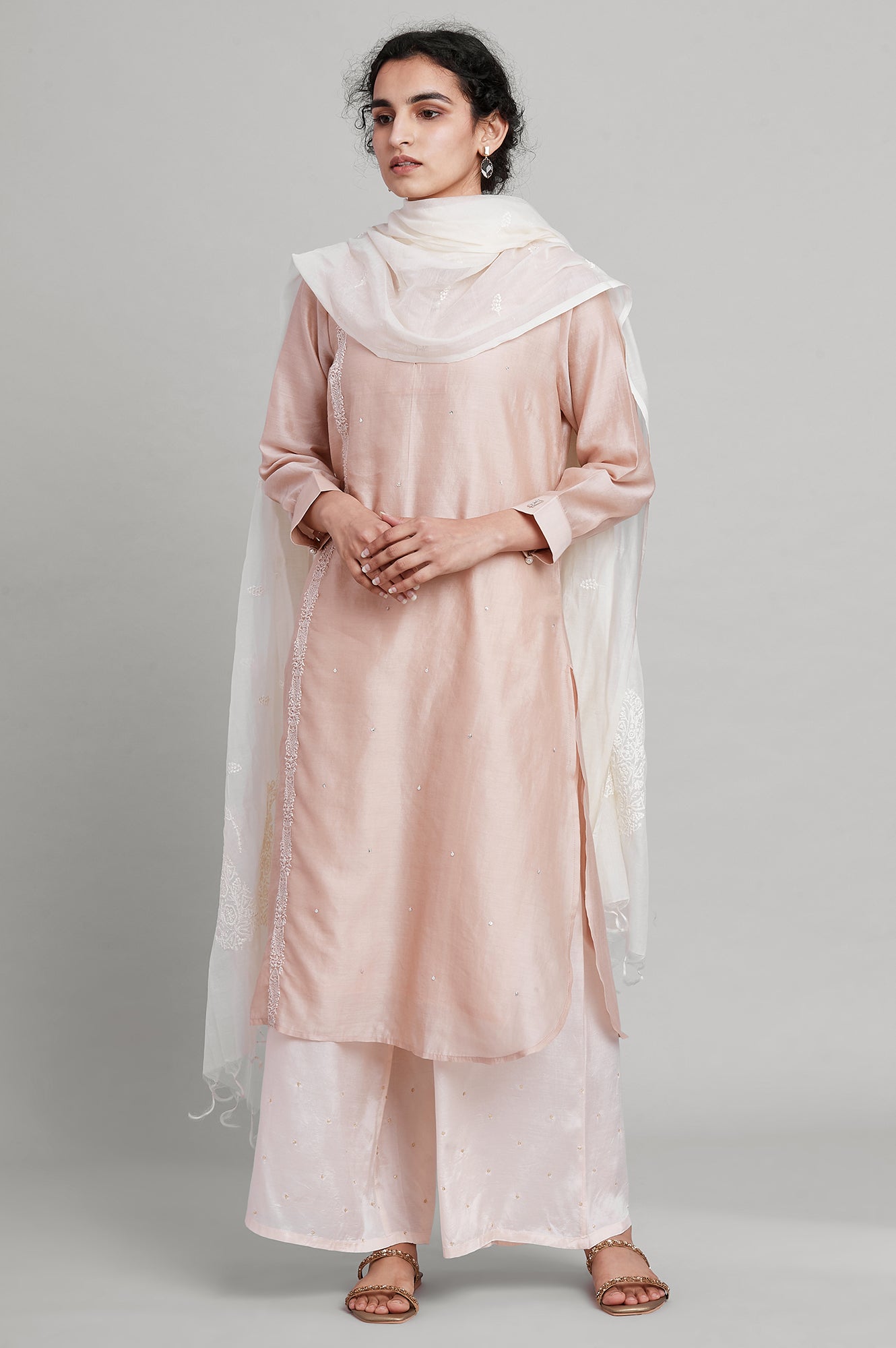 Light Pink Silk Chanderi kurta