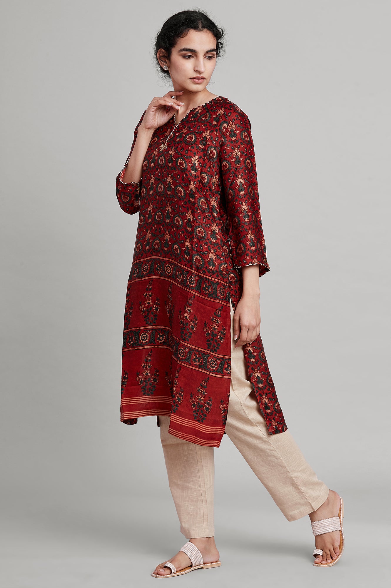 Red Ajrakh Print kurta