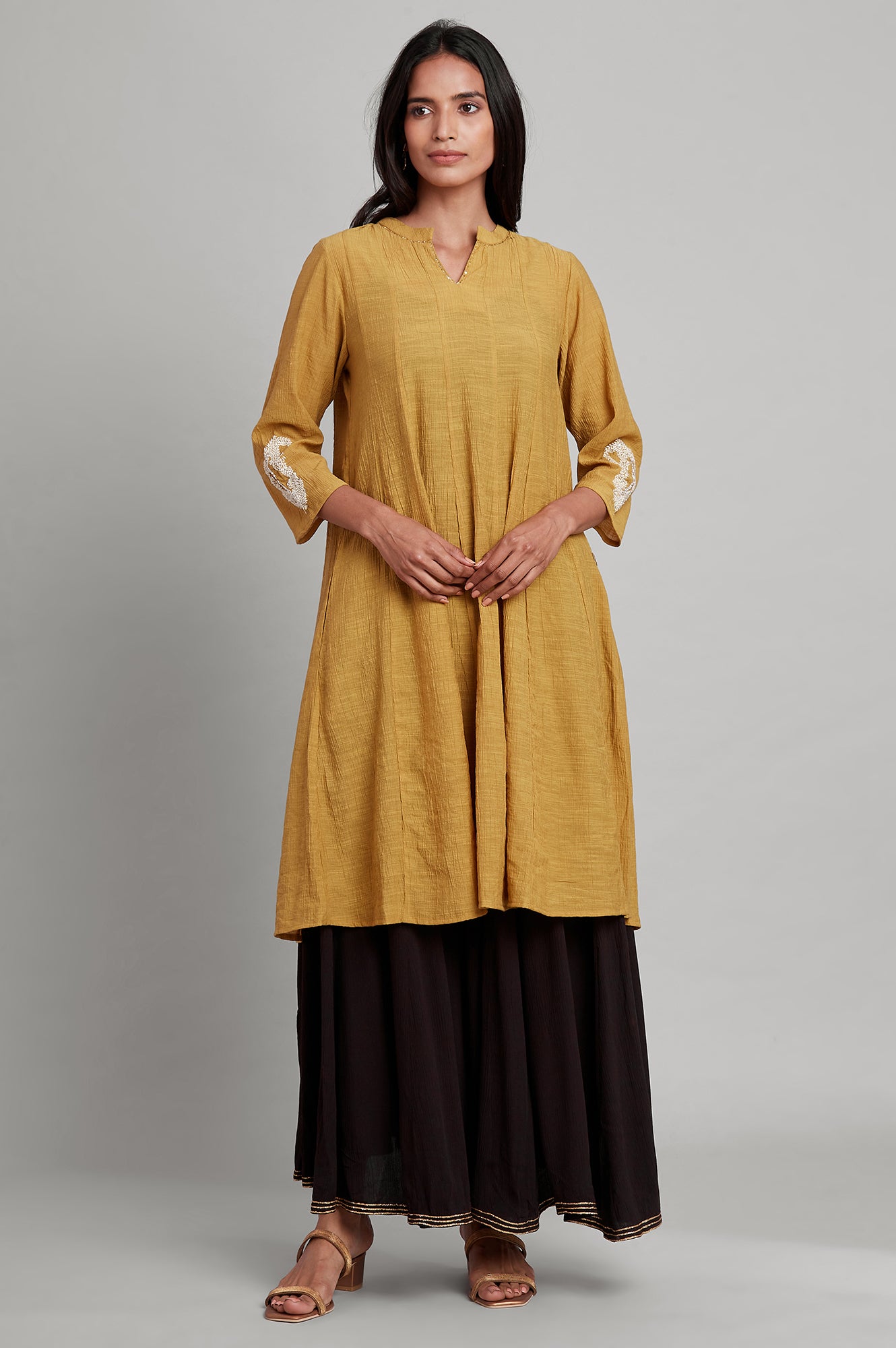 Yellow Flared Solid kurta