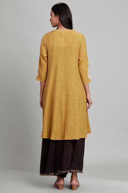 Yellow Flared Solid kurta