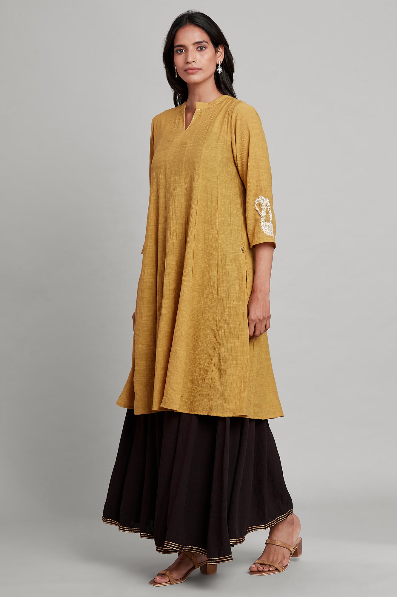 Yellow Flared Solid kurta