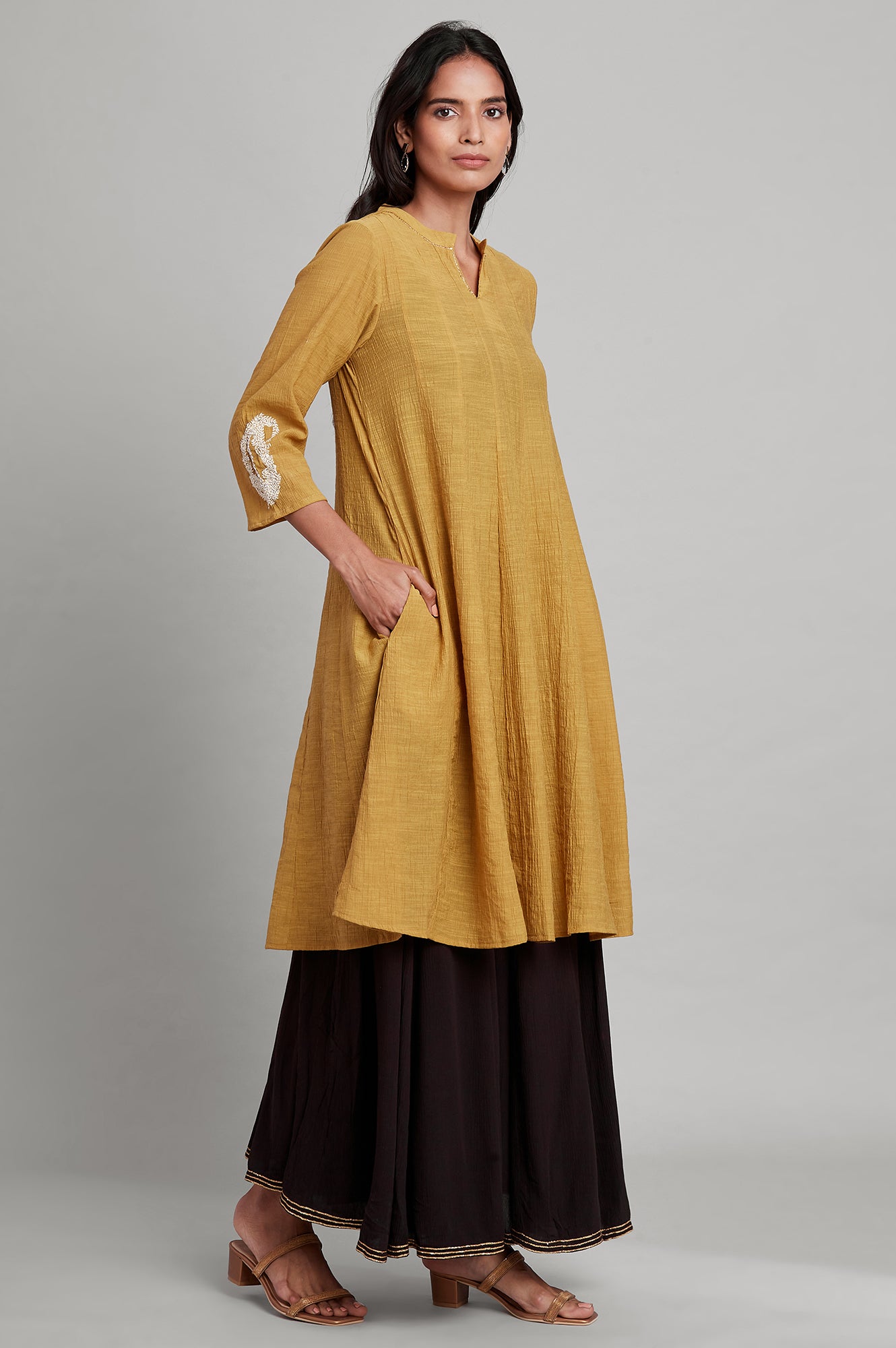 Yellow Flared Solid kurta