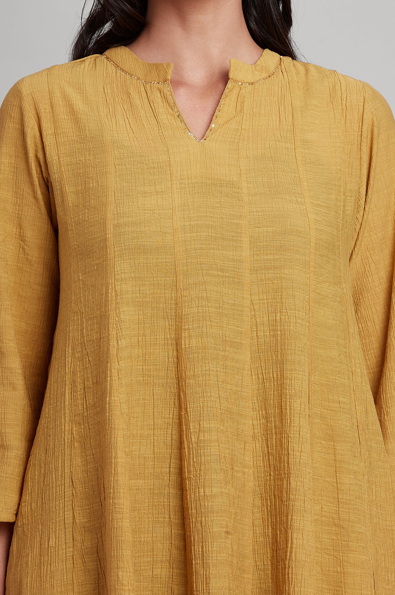 Yellow Flared Solid kurta