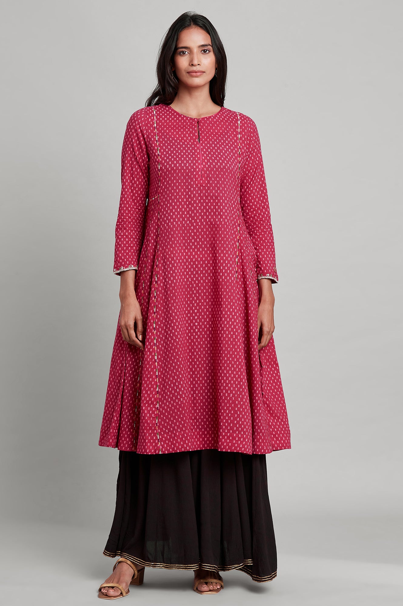 Pink Hand Block Print Flared kurta