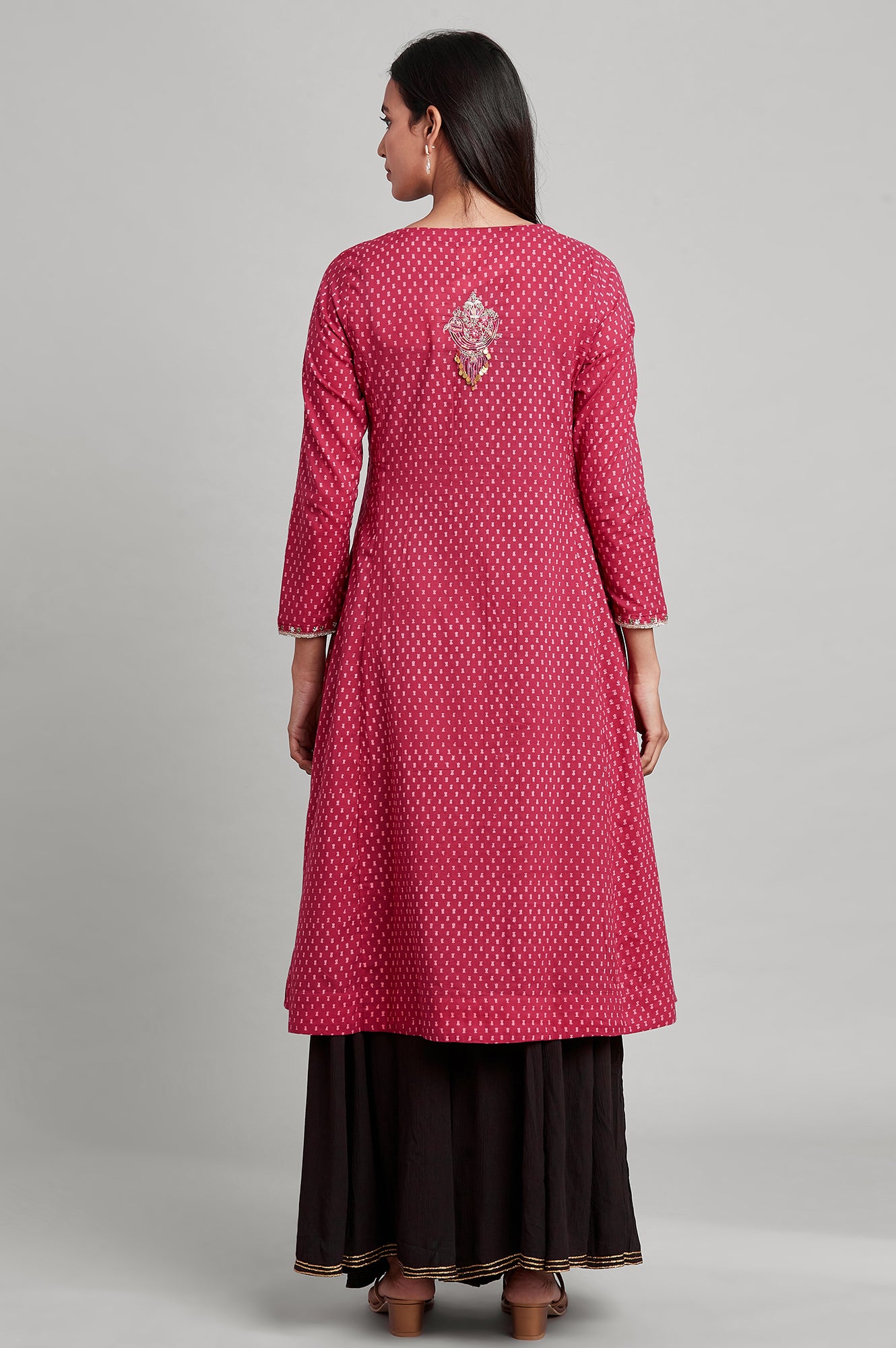 Pink Hand Block Print Flared kurta