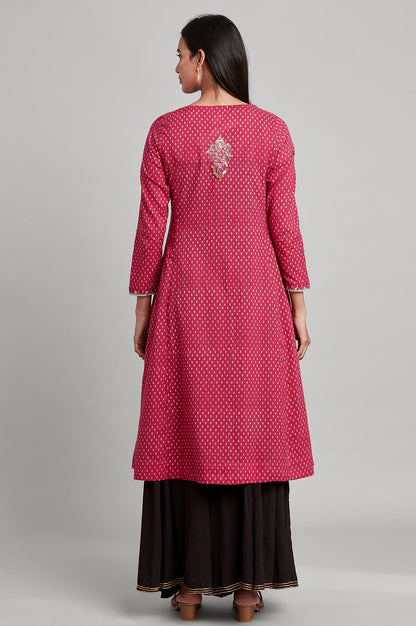 Pink Hand Block Print Flared kurta