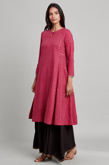 Pink Hand Block Print Flared kurta