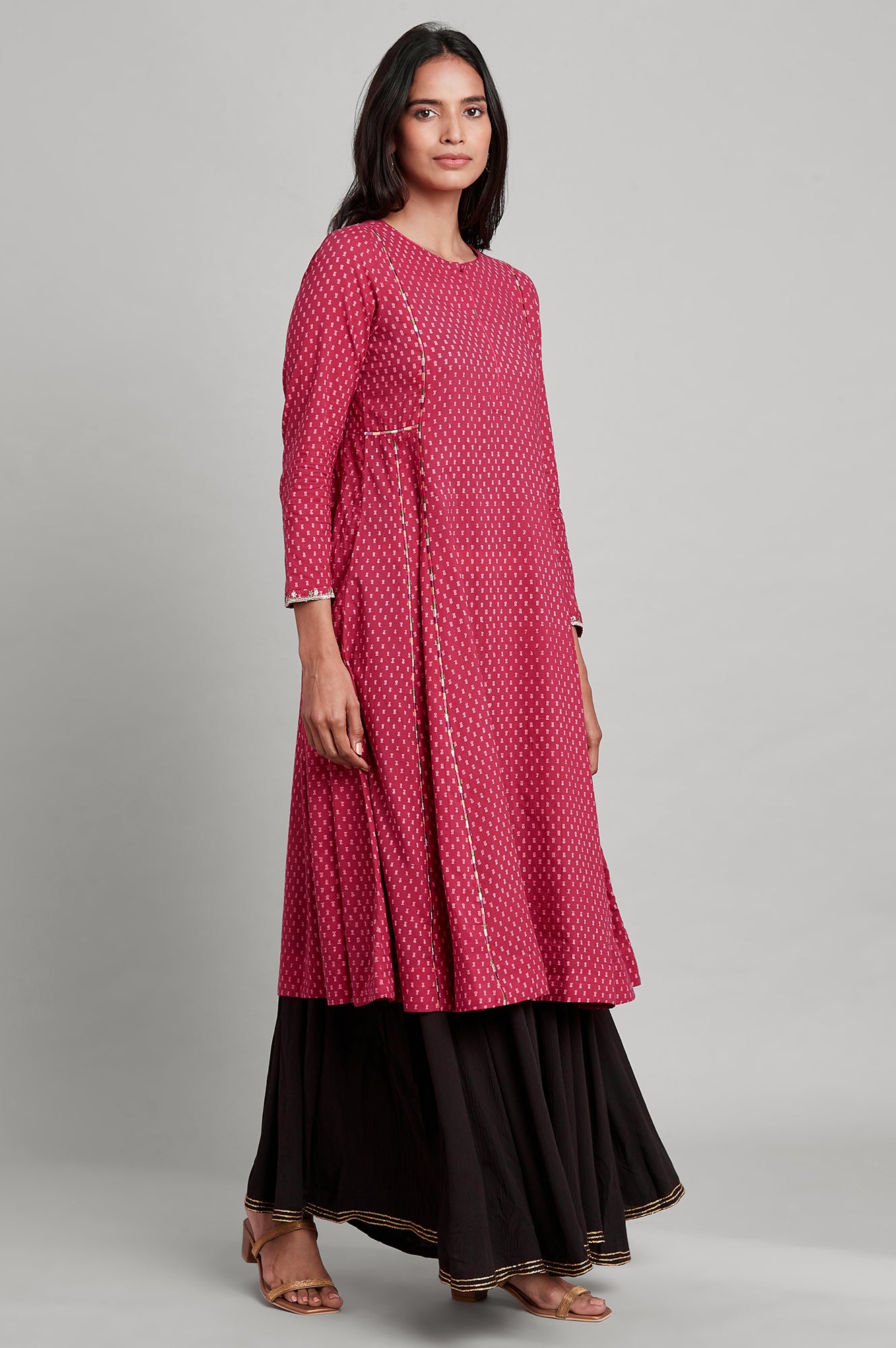 Pink Hand Block Print Flared kurta