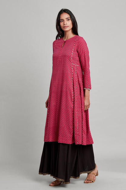 Pink Hand Block Print Flared kurta