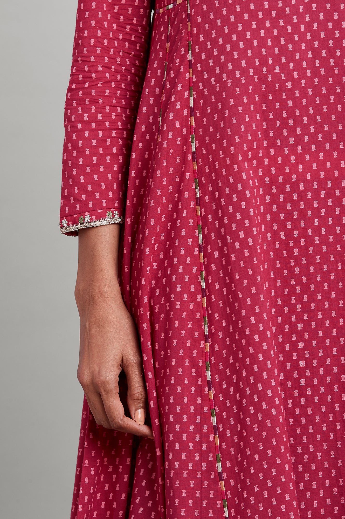 Pink Hand Block Print Flared kurta