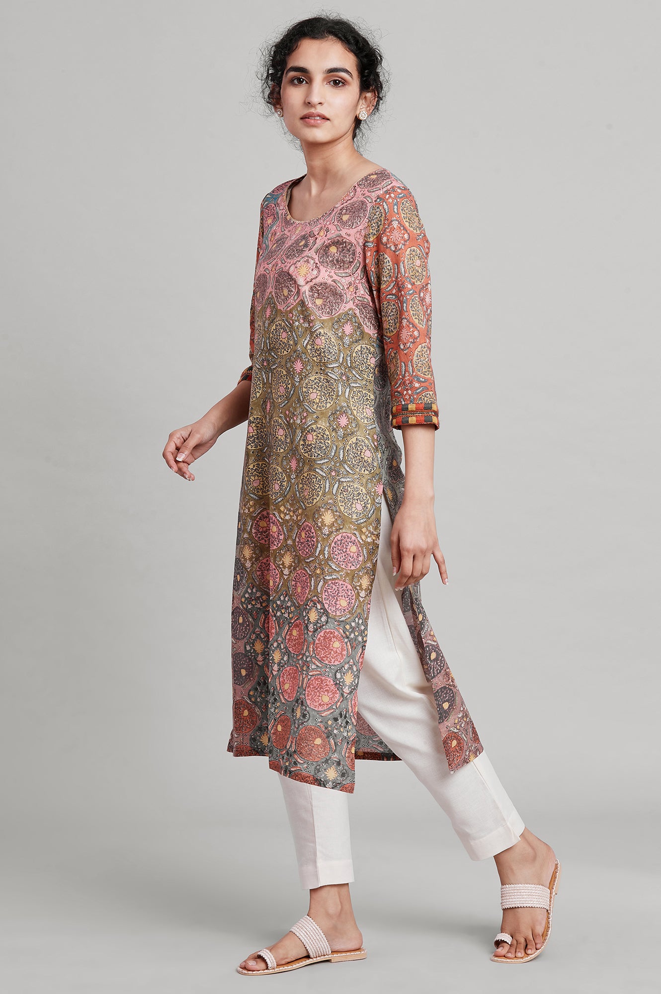 Earthy Multicoloured Jaal Print kurta