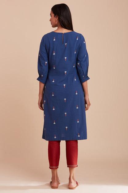 Blue Cotton Jacquard kurta