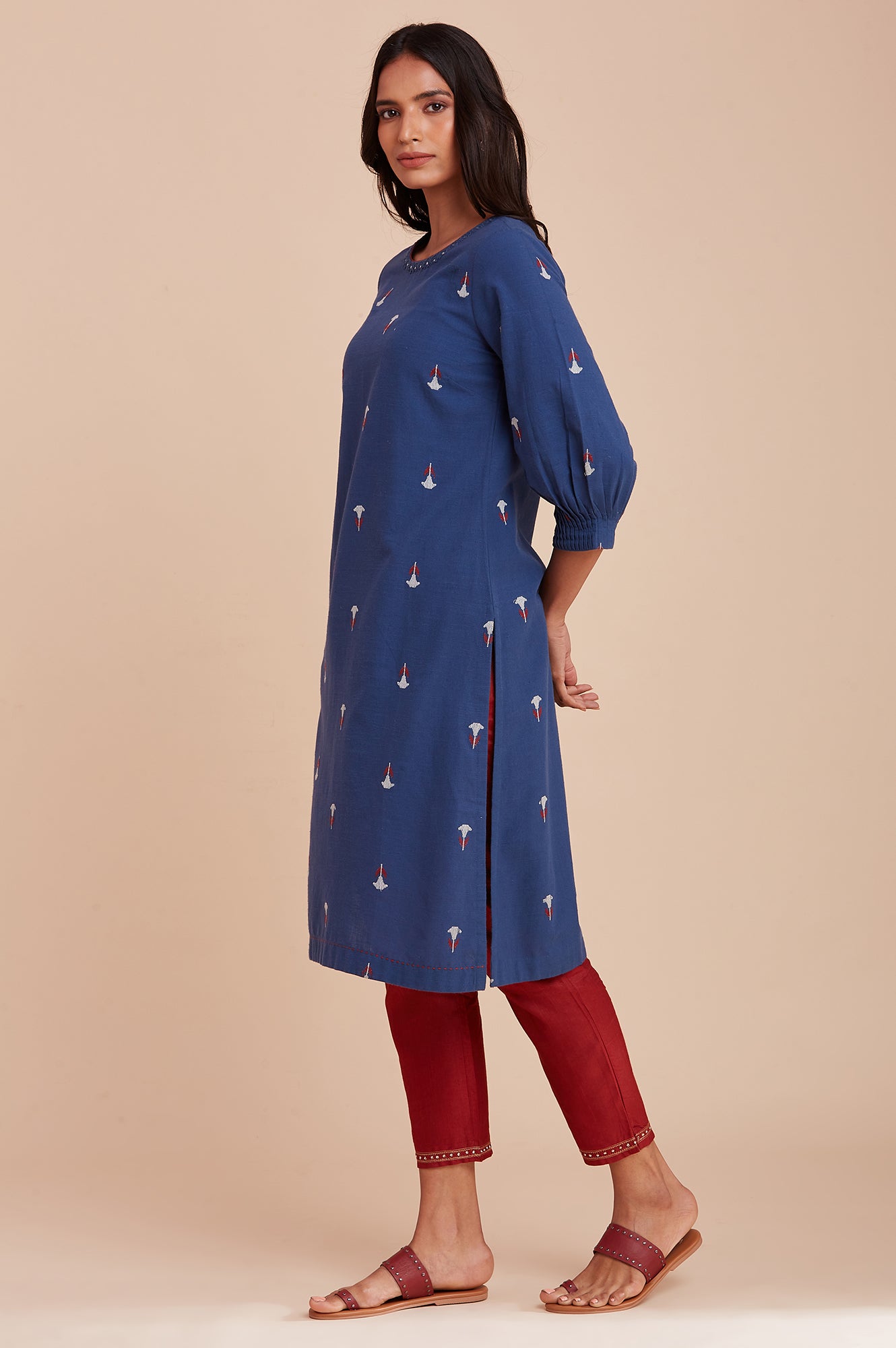 Blue Cotton Jacquard kurta