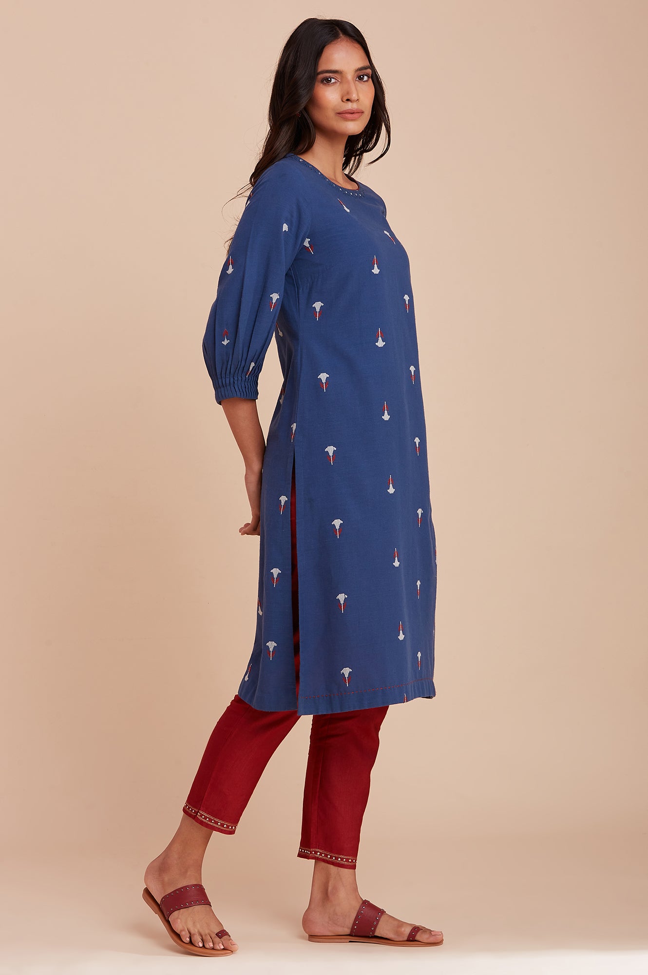 Blue Cotton Jacquard kurta