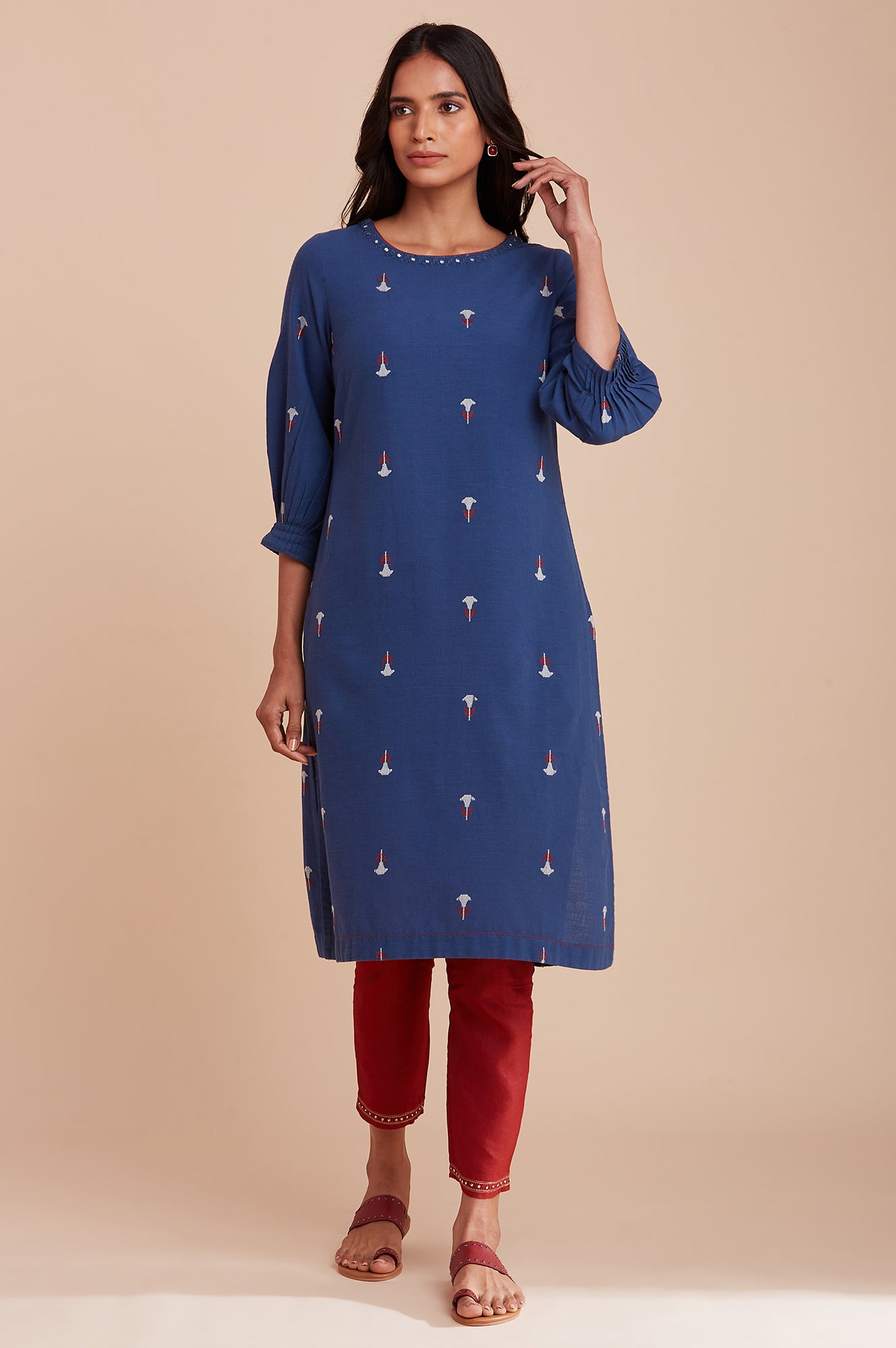 Blue Cotton Jacquard kurta