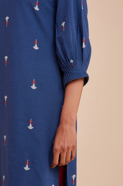 Blue Cotton Jacquard kurta