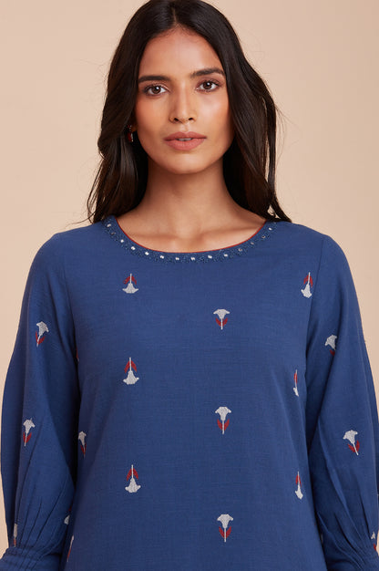 Blue Cotton Jacquard kurta