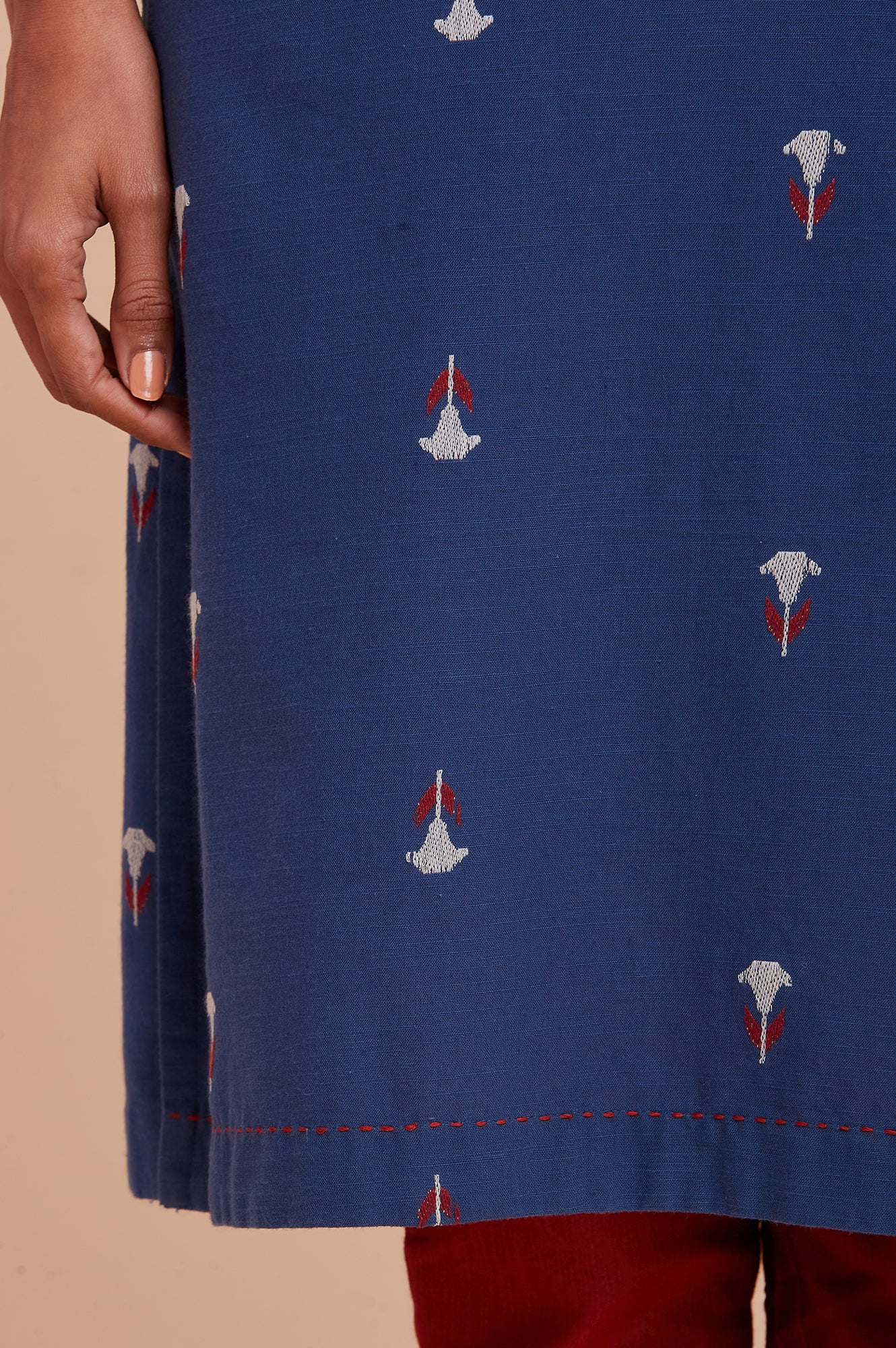 Blue Cotton Jacquard kurta