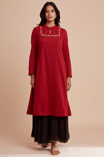 Red Panelled kurta in Kutch Embroidery