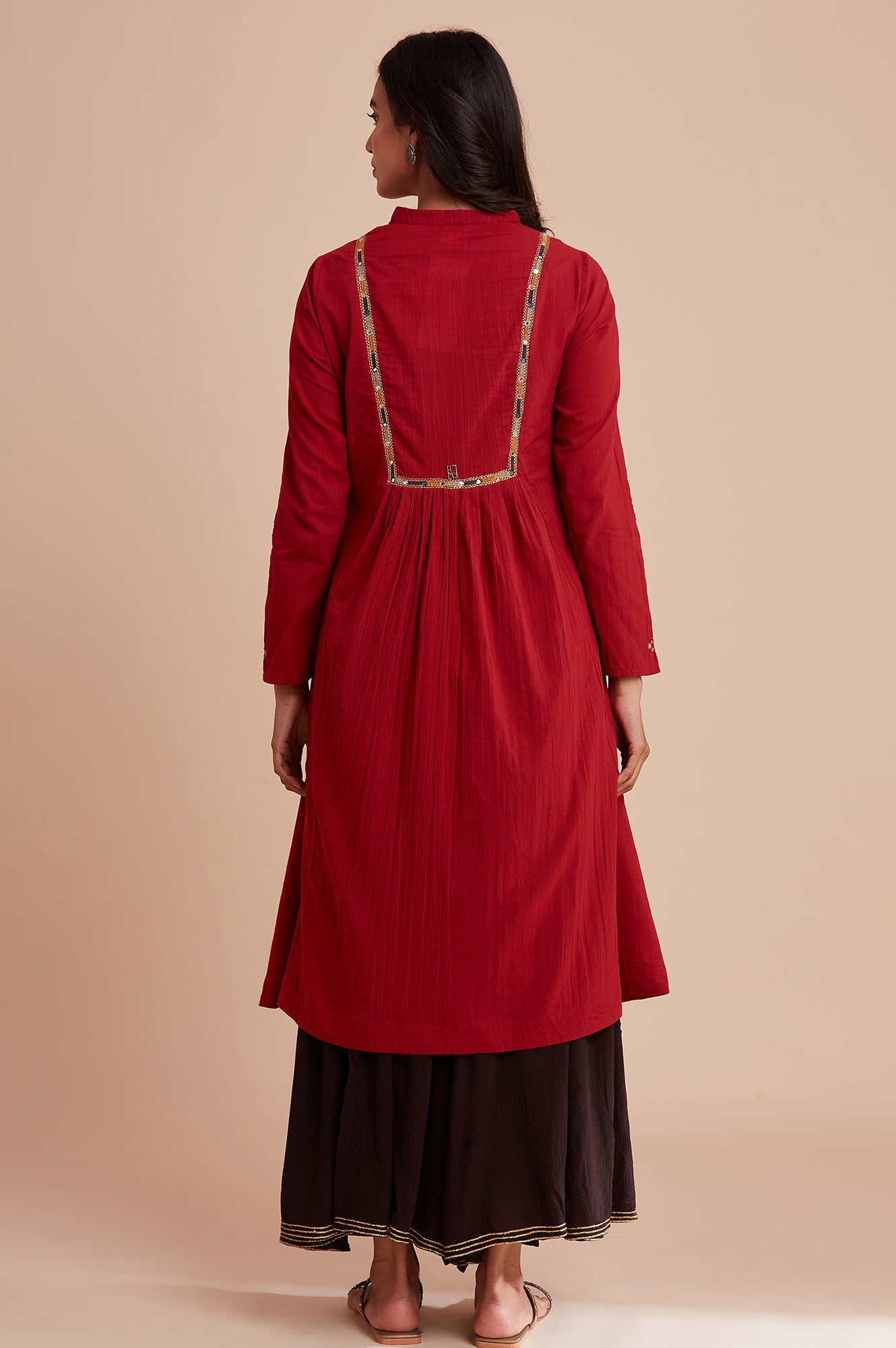 Red Panelled kurta in Kutch Embroidery