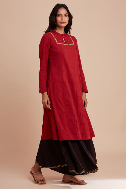 Red Panelled kurta in Kutch Embroidery