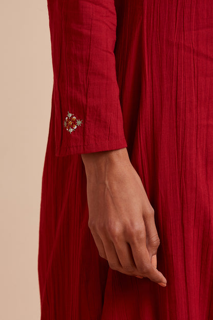 Red Panelled kurta in Kutch Embroidery