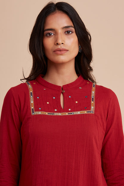 Red Panelled kurta in Kutch Embroidery